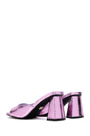 Women's Lilac Snake Patterned Thick Heeled Slippers | Derimod