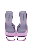 Women's Lilac Snake Patterned Thick Heeled Slippers | Derimod