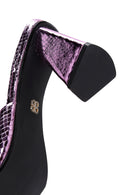 Women's Lilac Snake Patterned Thick Heeled Slippers | Derimod