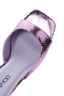 Women's Lilac Snake Patterned Thick Heeled Slippers | Derimod