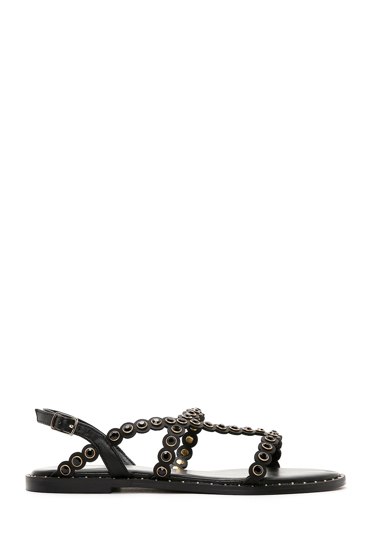 Women's Black Stone Flat Sandals 23SFD443614 | Derimod