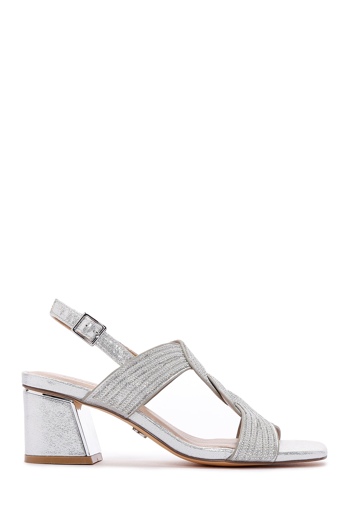 Women's Silver Thick Heeled Stone Sandals 23SFD4445TS | Derimod