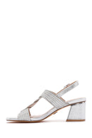 Women's Silver Thick Heeled Stone Sandals | Derimod