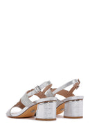 Women's Silver Thick Heeled Stone Sandals | Derimod