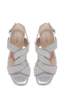 Women's Silver Thick Heeled Stone Sandals | Derimod