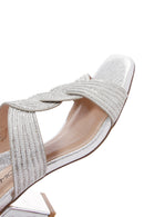 Women's Silver Thick Heeled Stone Sandals | Derimod