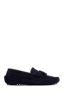 Men's Navy Blue Suede Leather Tasseled Loafer | Derimod