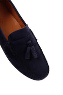 Men's Navy Blue Suede Leather Tasseled Loafer | Derimod