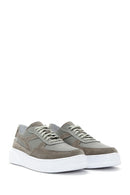 Men's Khaki Suede Leather Detailed Thick Soled Sneaker | Derimod