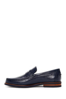 Men's Navy Blue Leather Classic Loafer | Derimod