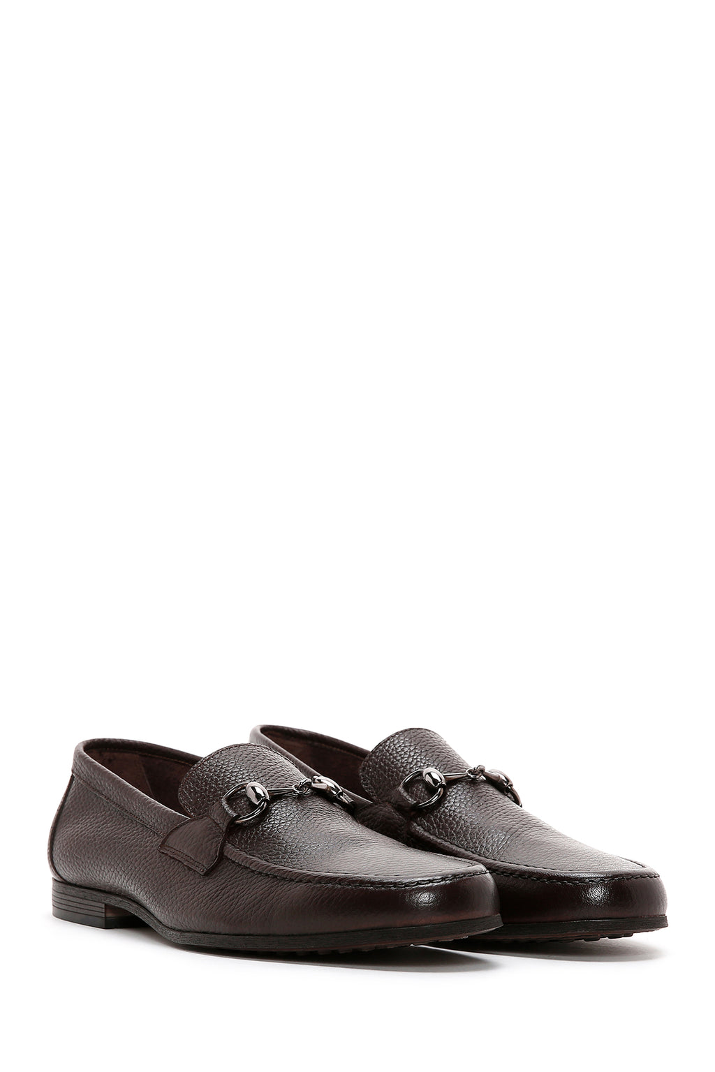 Erkek Kahverengi Deri Tokalı Klasik Loafer