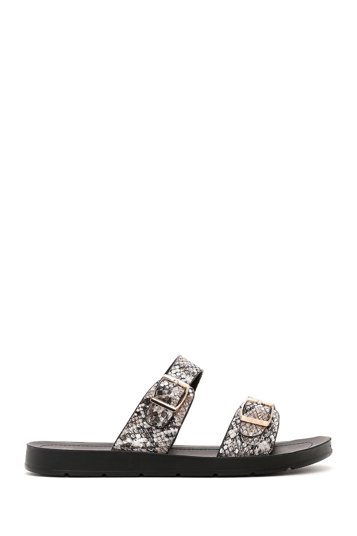 Women's Black Double Buckle Flat Slippers 23SFE460540 | Derimod