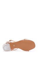 Women's Pink Gold Vinyl Stone Thick Heeled Sandals | Derimod
