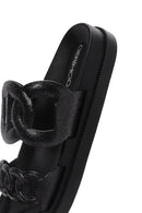 Women's Black Transparent Flat Slippers | Derimod