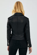 Latoya Women's Black Slim-Fit Biker Leather Jacket | Derimod
