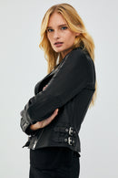 Latoya Women's Black Slim-Fit Biker Leather Jacket | Derimod