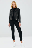 Latoya Women's Black Slim-Fit Biker Leather Jacket | Derimod