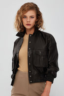 Chloe Women's Black Oversize Leather Jacket | Derimod