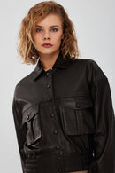 Chloe Women's Black Oversize Leather Jacket | Derimod