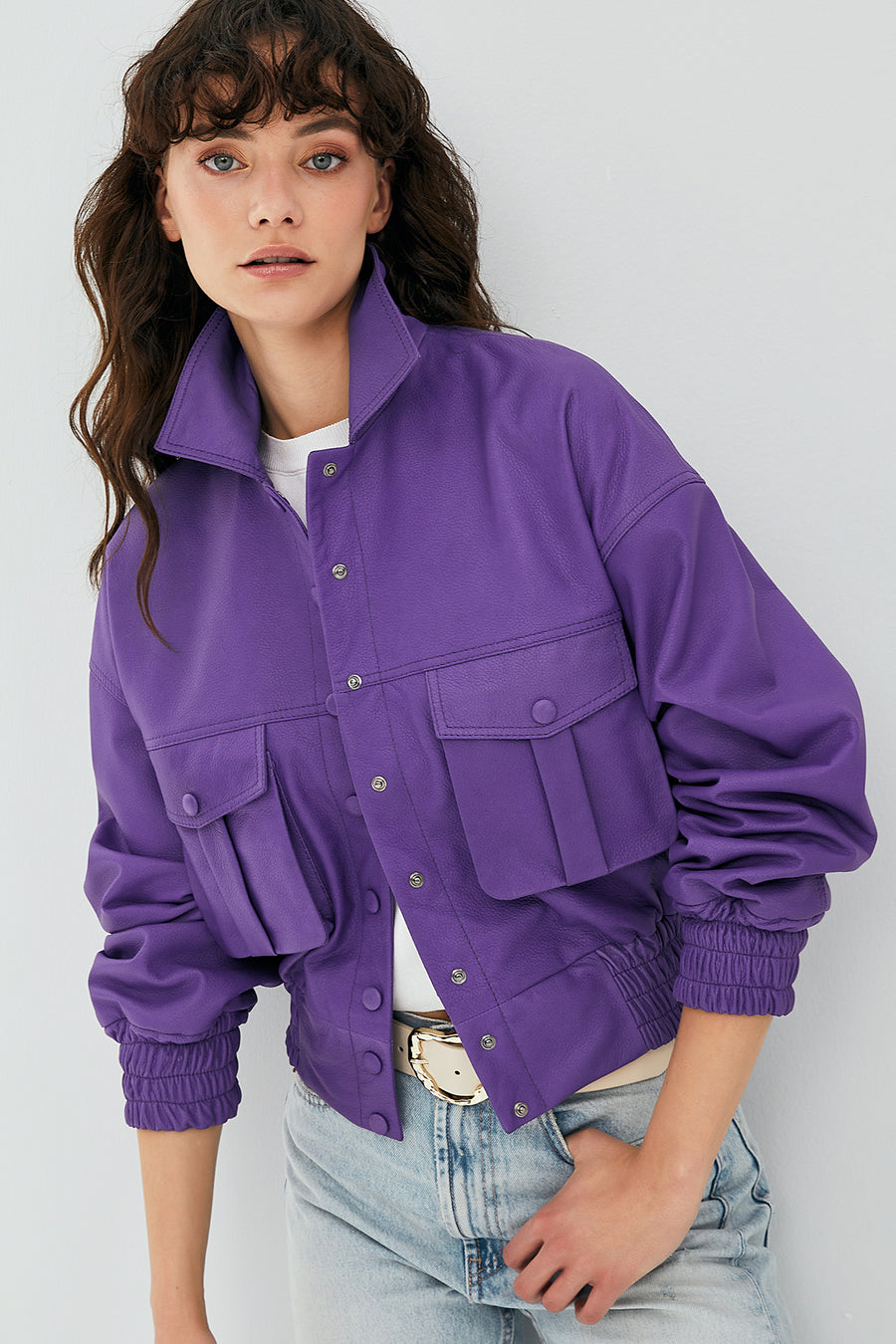 Chloe Women's Purple Oversize Leather Jacket 23SGD5061FT | Derimod
