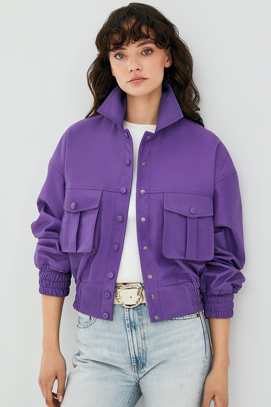 Chloe Women's Purple Oversize Leather Jacket