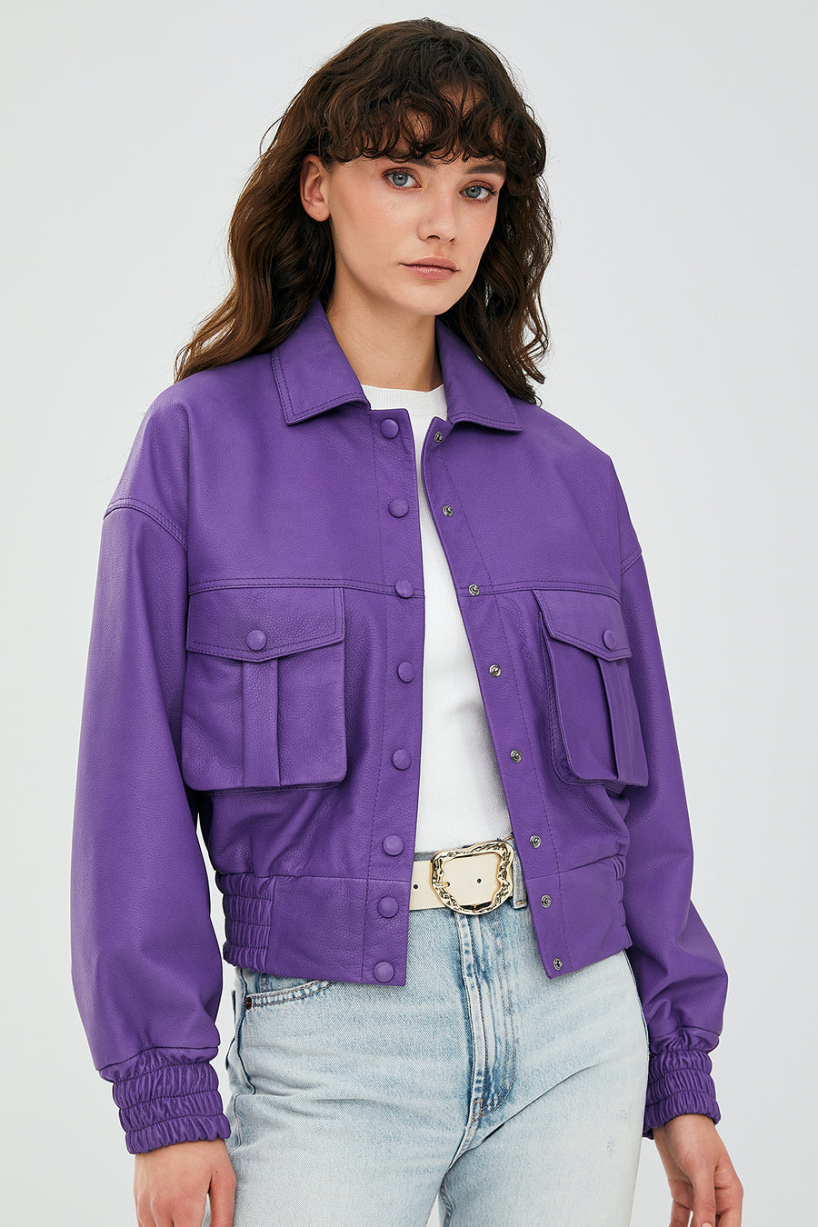 Chloe Women's Purple Oversize Leather Jacket