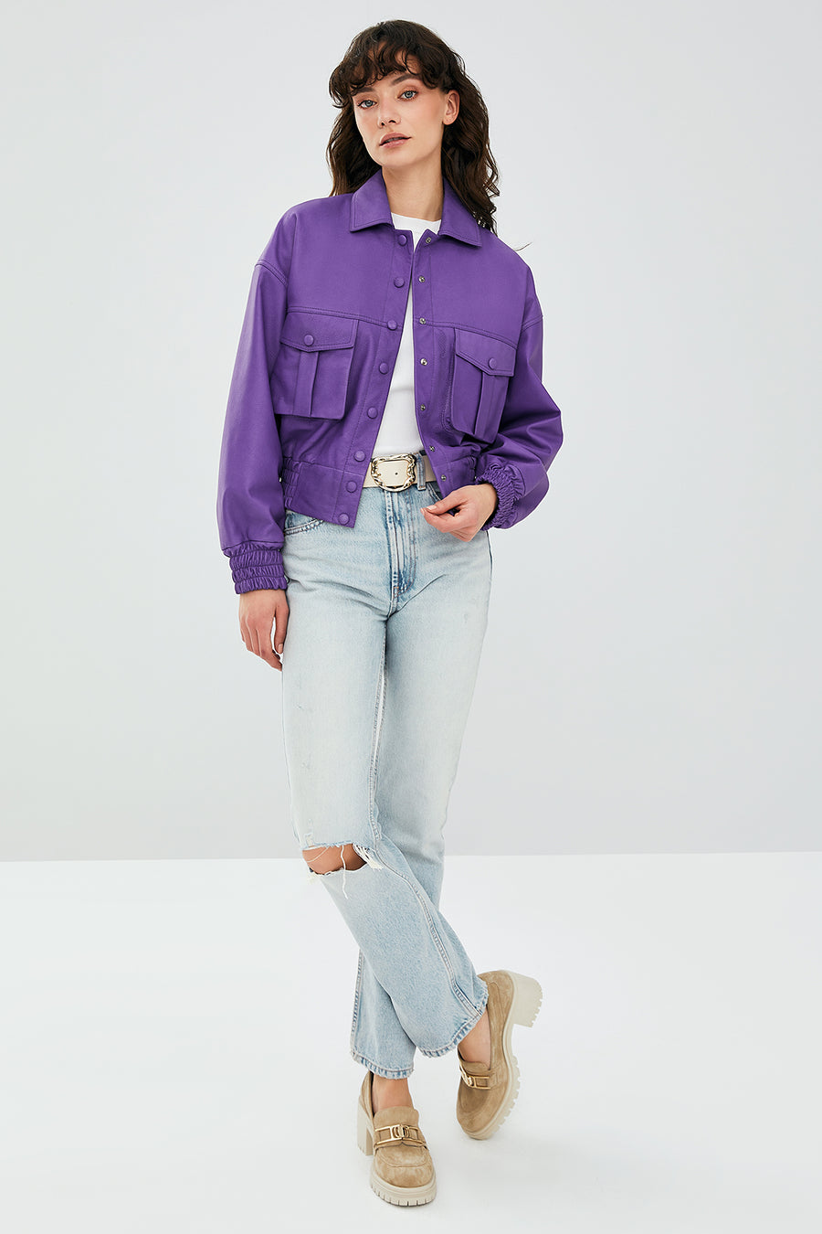 Chloe Women's Purple Oversize Leather Jacket