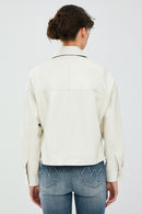 Dora Women's Ecru Oversize Short Leather Jacket | Derimod
