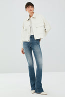 Dora Women's Ecru Oversize Short Leather Jacket | Derimod