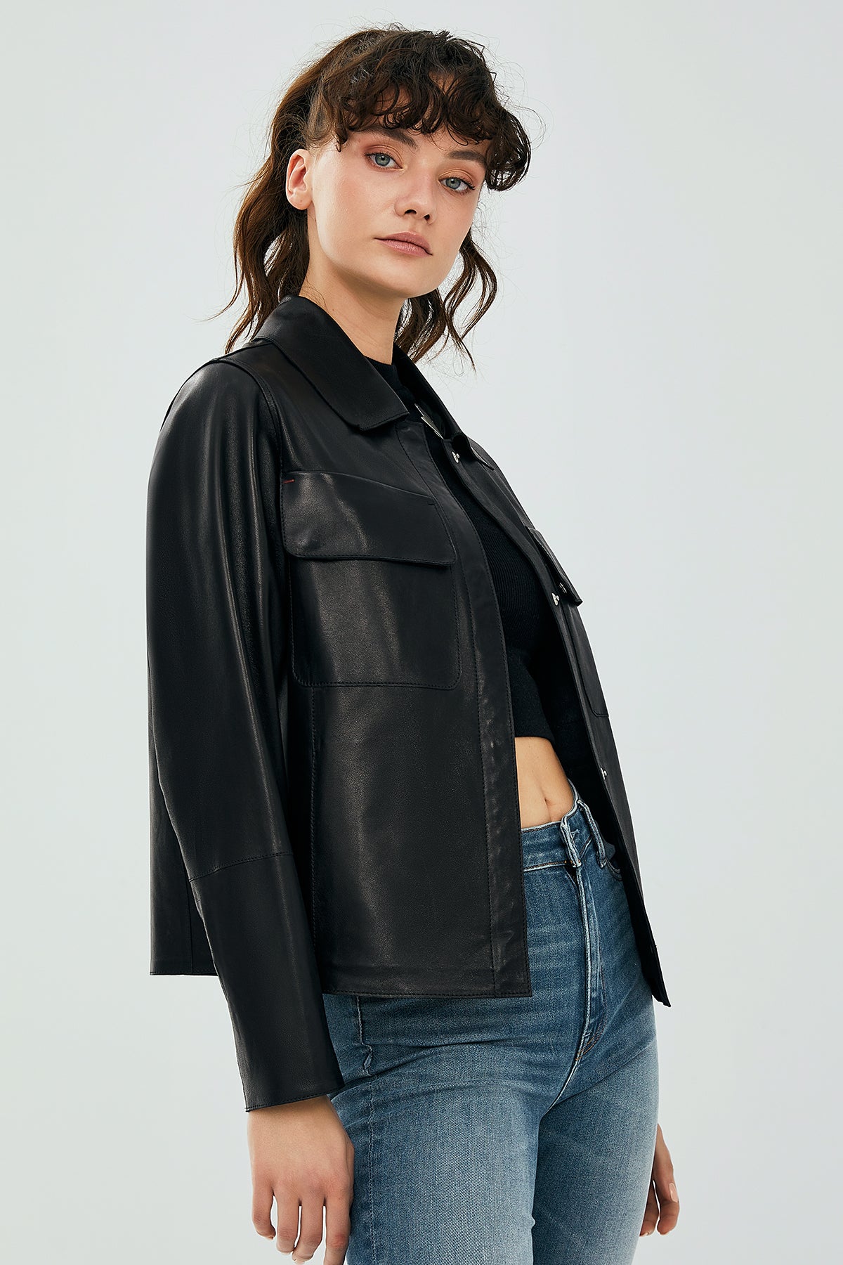 Jasmine Black Women's Leather Jacket 23SGD5070VE | Derimod