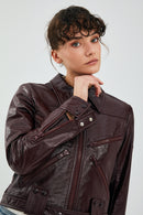 Sirena Women's Claret Red Short Leather Jacket | Derimod