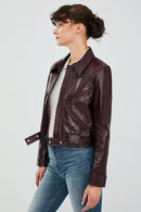 Sirena Women's Claret Red Short Leather Jacket | Derimod