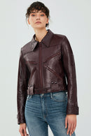 Sirena Women's Claret Red Short Leather Jacket | Derimod