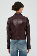 Sirena Women's Claret Red Short Leather Jacket | Derimod