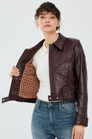 Sirena Women's Claret Red Short Leather Jacket | Derimod