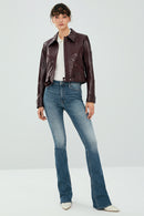 Sirena Women's Claret Red Short Leather Jacket | Derimod