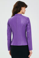 Joel Women's Purple Slim-Fit Short Leather Jacket | Derimod