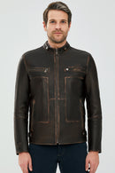 Jokic Kahverengi Erkek Vintage Slim-Fit Deri Ceket | Derimod