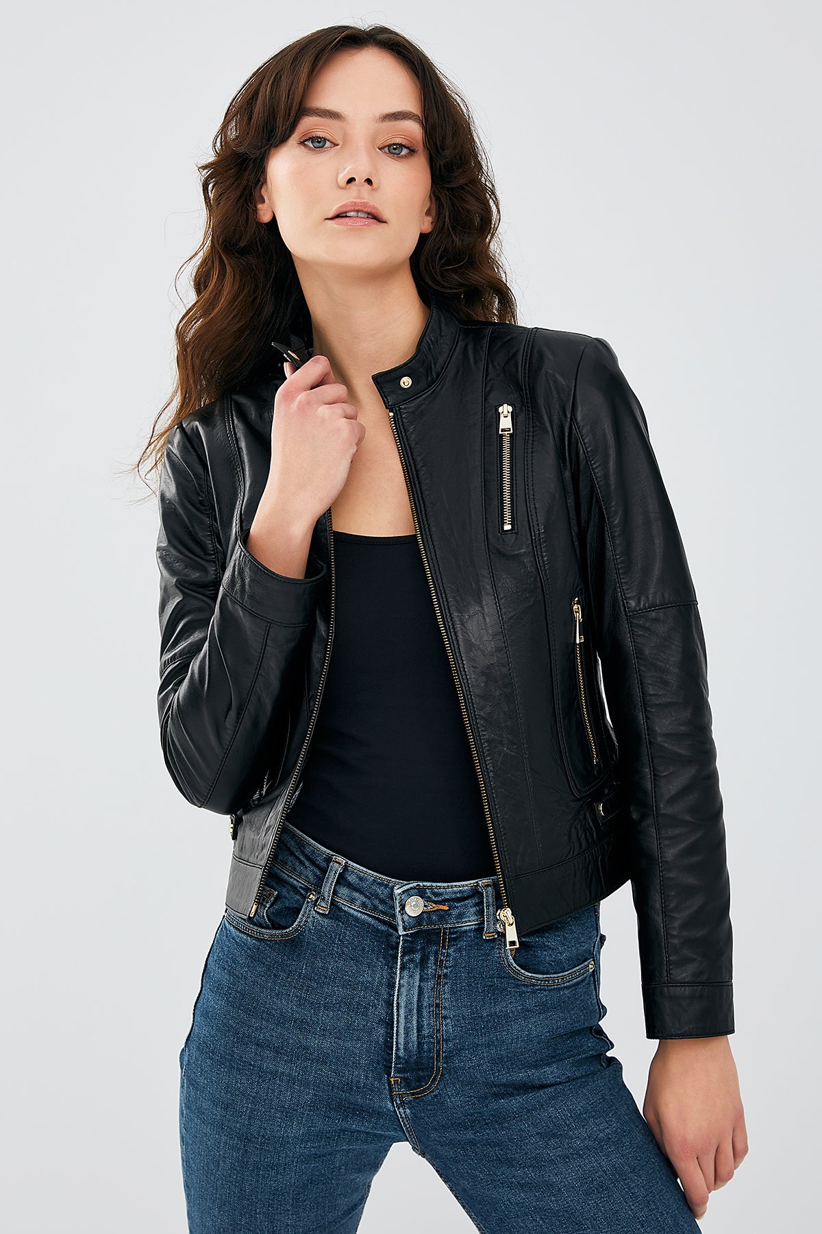 Ella Black Women's Short Leather Jacket 23SGE50721M | Derimod