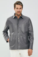 Eric Men's Gray Leather Shirt Type Jacket | Derimod