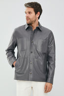 Eric Men's Gray Leather Shirt Type Jacket | Derimod