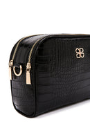 Women's Black Long Strap Crocodile Patterned Crossbody Bag | Derimod