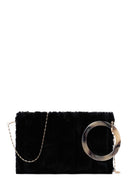 Women's Black Long Chain Strap Plush Clutch Bag | Derimod