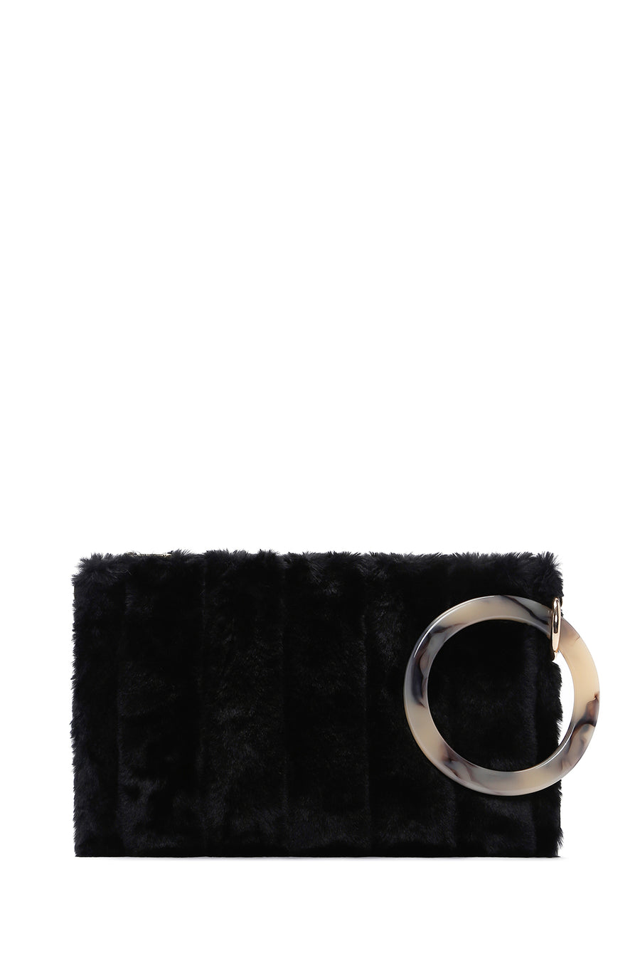 Women's Black Long Chain Strap Plush Clutch Bag