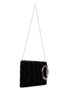 Women's Black Long Chain Strap Plush Clutch Bag | Derimod