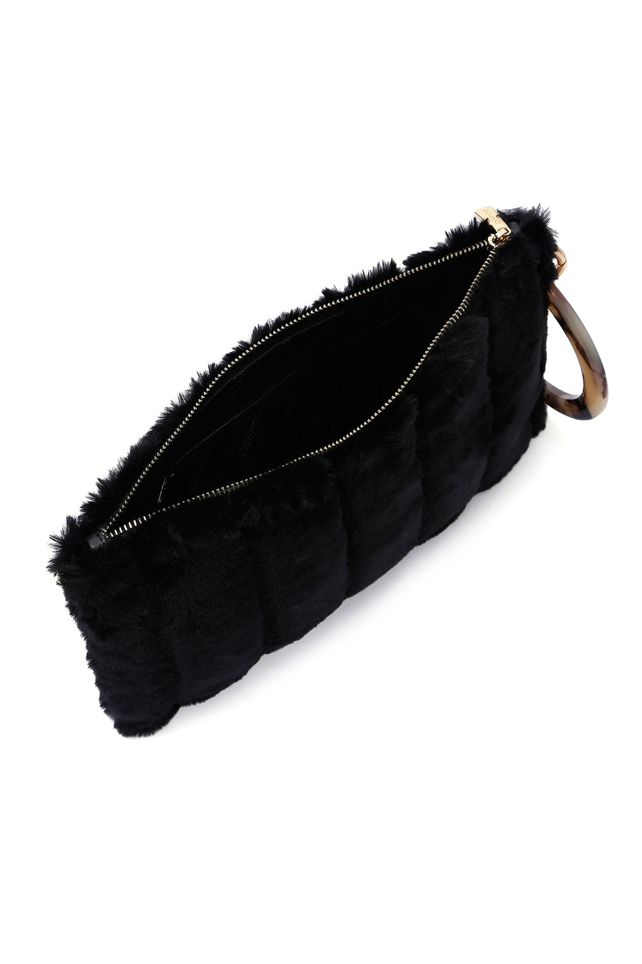 Women's Black Long Chain Strap Plush Clutch Bag