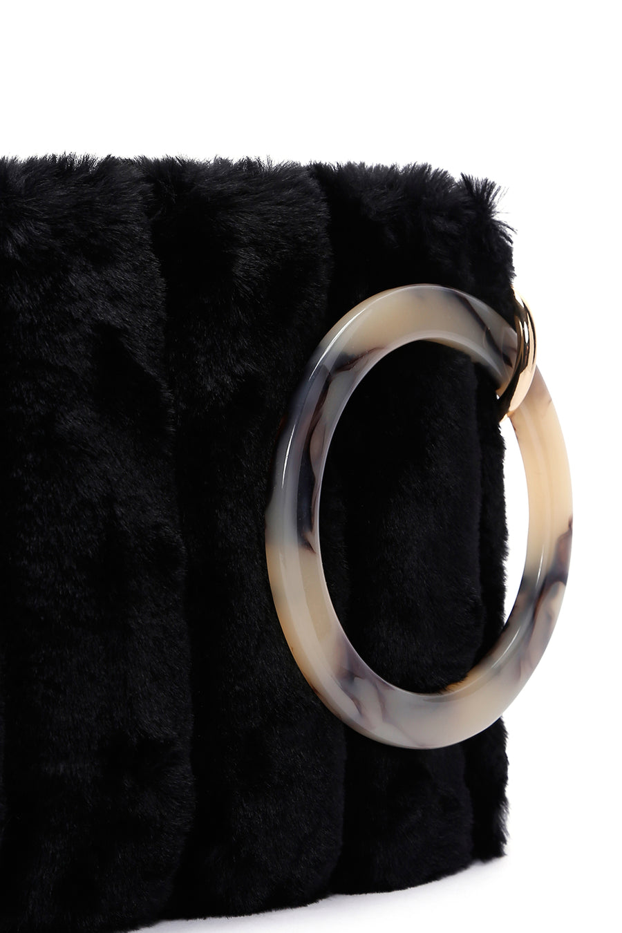 Women's Black Long Chain Strap Plush Clutch Bag
