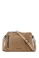 Women's Light Brown Long Strap Suede Crossbody Bag | Derimod