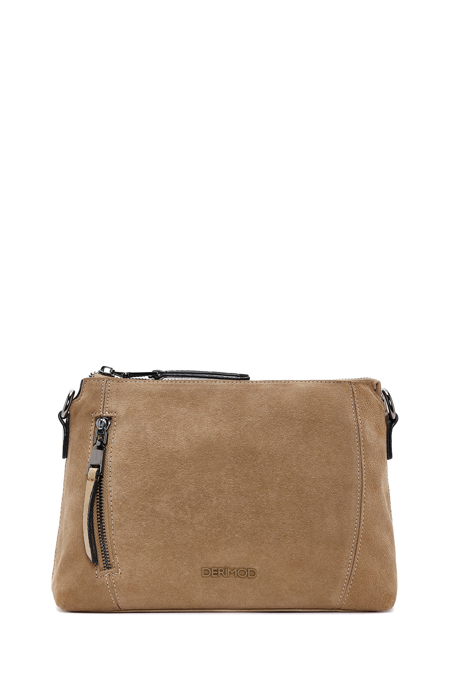Women's Light Brown Long Strap Suede Crossbody Bag