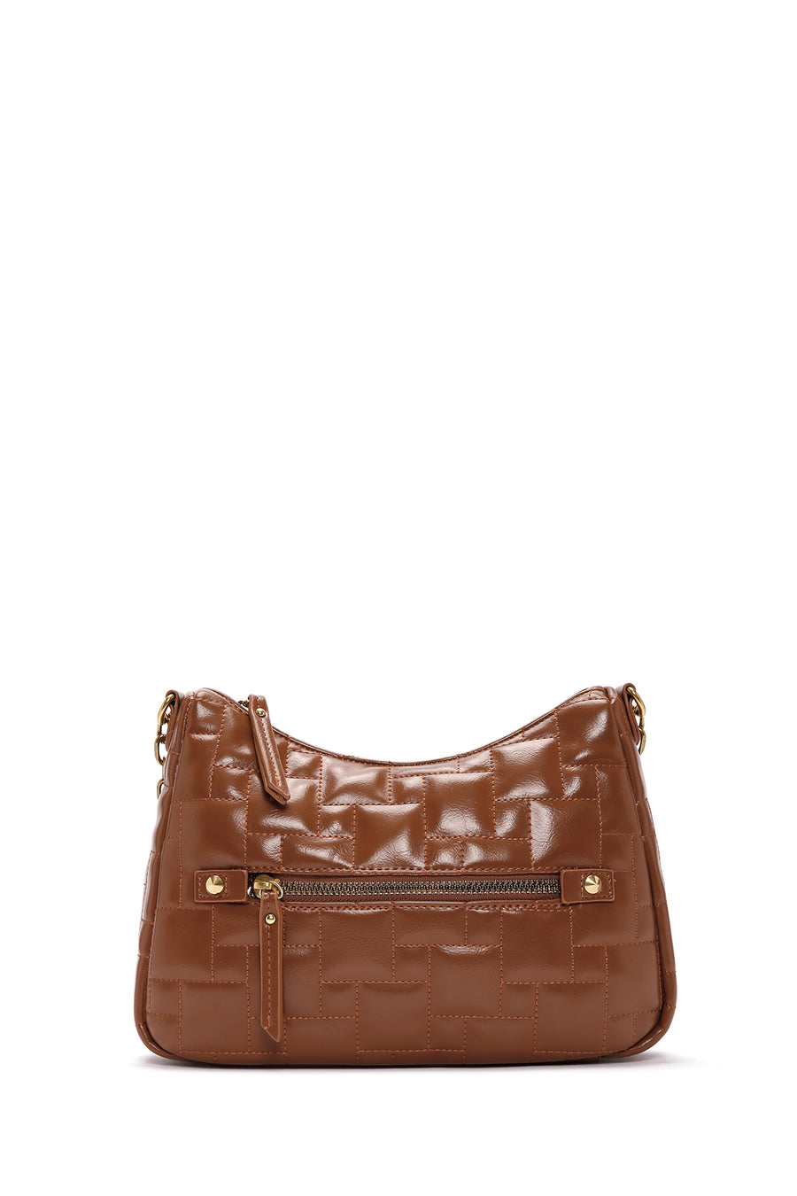 Women's Tan Long Strap Patent Leather Crossbody Bag